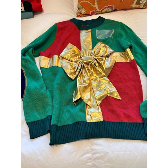 Tipsy Elves Women's Present Ugly Christmas holiday Sweater red green gold Size S - Picture 5 of 13